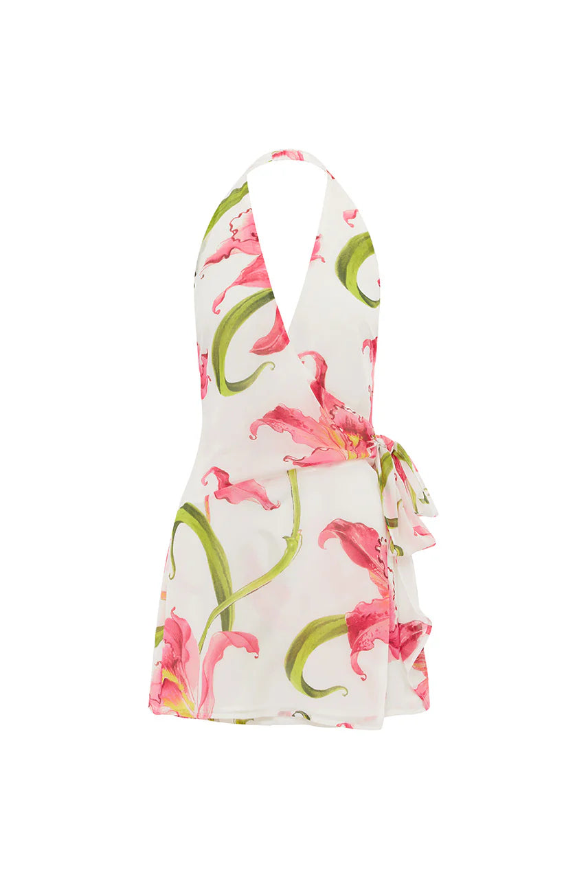 Zia Halter Faux Wrap Mini Dress - Celina Pink