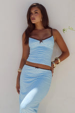 Load image into Gallery viewer, Georgina Lace Camisole Top - Blue/Choc Polka

