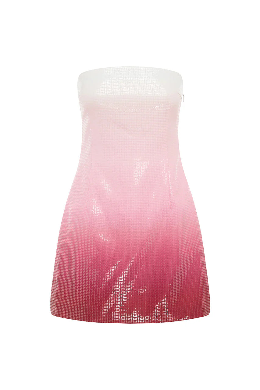 Ibiza Strapless Sequin Mini Dress - Strawberry Shortcake Ombré