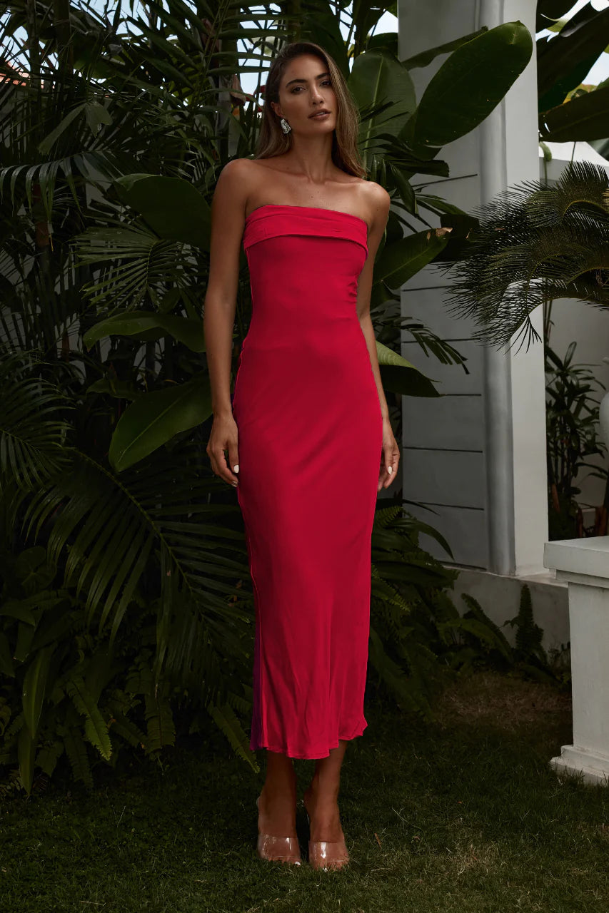 Perez Long Midi Dress - Red