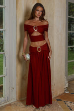 Load image into Gallery viewer, Nivali Draped Waist Maxi Skirt - Cherry
