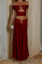 Load image into Gallery viewer, Nivali Draped Waist Maxi Skirt - Cherry
