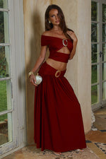 Load image into Gallery viewer, Nivali Draped Waist Maxi Skirt - Cherry
