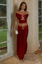 Load image into Gallery viewer, Nivali Draped Waist Maxi Skirt - Cherry
