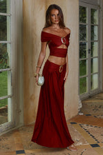 Load image into Gallery viewer, Nivali Draped Waist Maxi Skirt - Cherry
