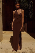 Load image into Gallery viewer, Liora Draped Scarf Maxi Dress - Chocolate
