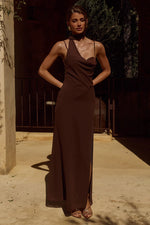 Load image into Gallery viewer, Liora Draped Scarf Maxi Dress - Chocolate
