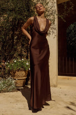 Load image into Gallery viewer, Gabriella Cowl Maxi Dress - Chocolate
