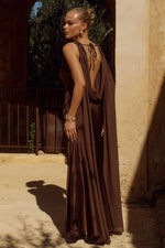 Load image into Gallery viewer, Gabriella Cowl Maxi Dress - Chocolate
