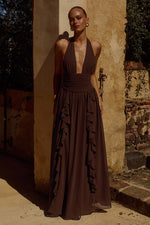Load image into Gallery viewer, Isolina Halter Corset Maxi Dress - Chocolate
