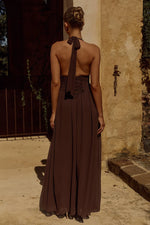 Load image into Gallery viewer, Isolina Halter Corset Maxi Dress - Chocolate
