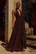 Load image into Gallery viewer, Isolina Halter Corset Maxi Dress - Chocolate
