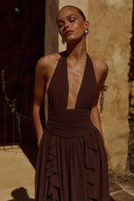 Load image into Gallery viewer, Isolina Halter Corset Maxi Dress - Chocolate
