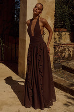 Load image into Gallery viewer, Isolina Halter Corset Maxi Dress - Chocolate
