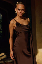 Load image into Gallery viewer, Elara Cowl Maxi Dress - Chocolate
