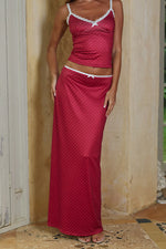 Load image into Gallery viewer, Georgina Top &amp; Low Waist Maxi Skirt - Cherry/White Polka
