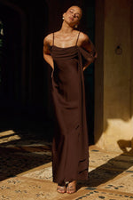 Load image into Gallery viewer, Elara Cowl Maxi Dress - Chocolate
