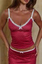 Load image into Gallery viewer, Georgina Lace Camisole Top - Cherry/Black Polka
