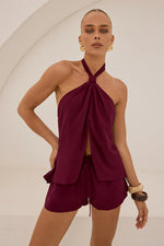 Load image into Gallery viewer, Koah Knotted Front Split Top - Berry
