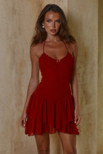 Load image into Gallery viewer, Clara Halter Ruffle Mini Dress - Cherry
