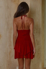 Load image into Gallery viewer, Clara Halter Ruffle Mini Dress - Cherry
