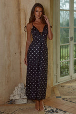 Load image into Gallery viewer, Emily Lace Trim Camisole Midi Dress - Black/White Polka
