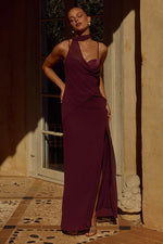 Load image into Gallery viewer, Liora Draped Scarf Maxi Dress - Plum
