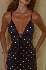 Load image into Gallery viewer, Emily Lace Trim Camisole Midi Dress - Black/White Polka
