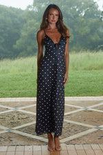 Load image into Gallery viewer, Emily Lace Trim Camisole Midi Dress - Black/White Polka
