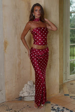 Load image into Gallery viewer, Blaine Low Waist Maxi Skirt - Cherry/White Polka
