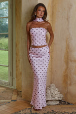 Load image into Gallery viewer, Blaine Low Waist Maxi Skirt - Musk/Choc Polka
