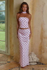 Load image into Gallery viewer, Blaine Low Waist Maxi Skirt - Musk/Choc Polka
