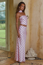 Load image into Gallery viewer, Blaine Low Waist Maxi Skirt - Musk/Choc Polka
