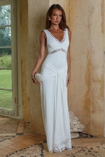 Load image into Gallery viewer, Sophia V-Neck Lace Trim Maxi Dress - White

