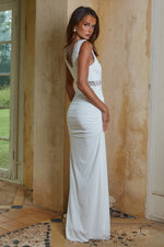 Load image into Gallery viewer, Sophia V-Neck Lace Trim Maxi Dress - White
