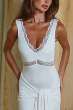 Load image into Gallery viewer, Sophia V-Neck Lace Trim Maxi Dress - White
