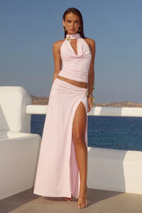 Tara Side Split Maxi Skirt - Pink
