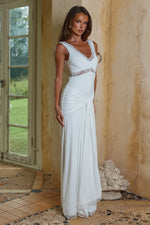 Load image into Gallery viewer, Sophia V-Neck Lace Trim Maxi Dress - White
