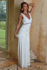 Load image into Gallery viewer, Sophia V-Neck Lace Trim Maxi Dress - White
