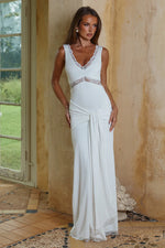 Load image into Gallery viewer, Sophia V-Neck Lace Trim Maxi Dress - White

