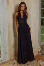 Load image into Gallery viewer, Fernanda Plunge Halter Maxi Dress - Black
