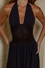 Load image into Gallery viewer, Fernanda Plunge Halter Maxi Dress - Black
