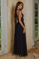 Load image into Gallery viewer, Fernanda Plunge Halter Maxi Dress - Black
