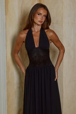 Load image into Gallery viewer, Fernanda Plunge Halter Maxi Dress - Black
