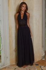 Load image into Gallery viewer, Fernanda Plunge Halter Maxi Dress - Black
