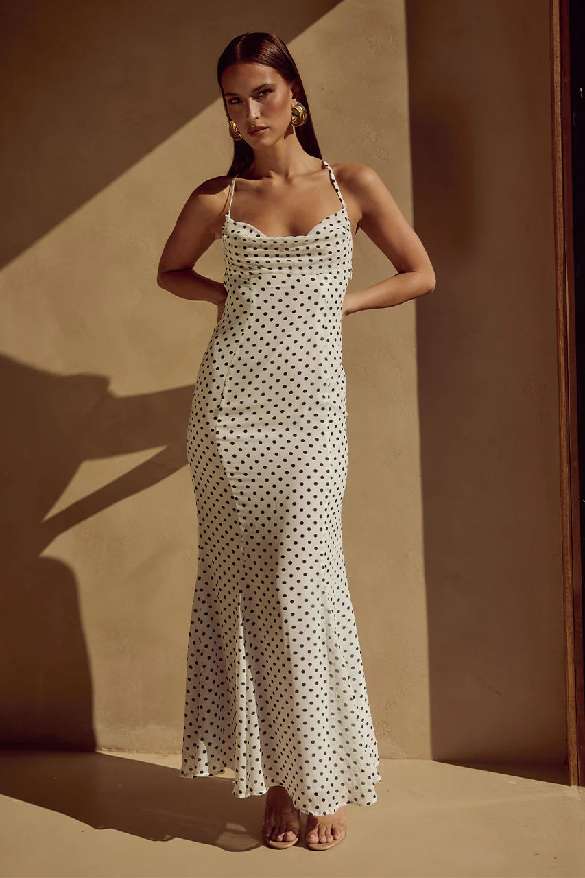 Albion Maxi Dress - White Polka