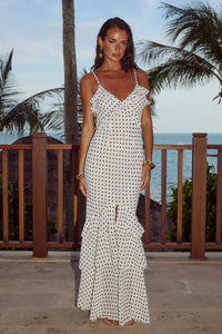 Namari Maxi Dress - White Polka