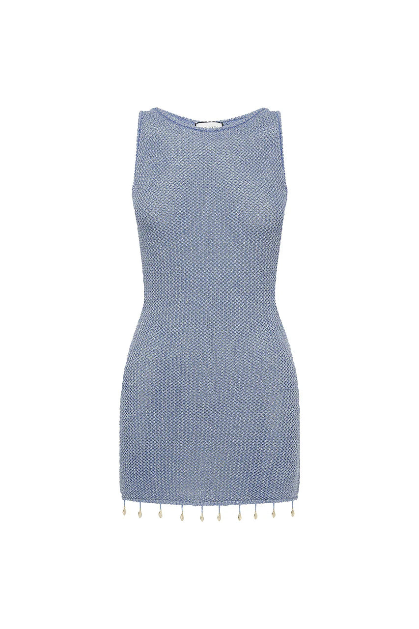 Ariya Sleeveless Mini Dress - Sky Blue Metallic