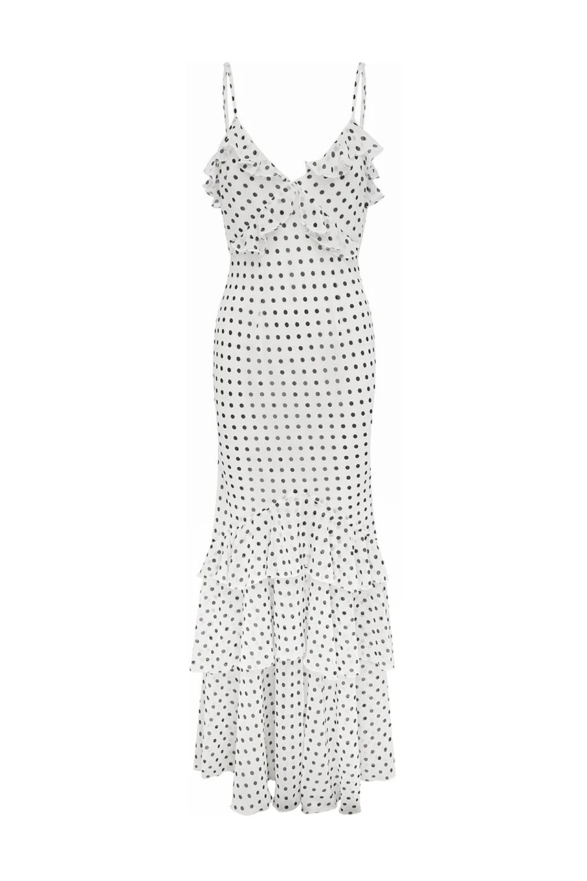 Namari Maxi Dress - White Polka