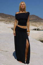 Load image into Gallery viewer, Avanni Off Shoulder Ruched Top - Granite
